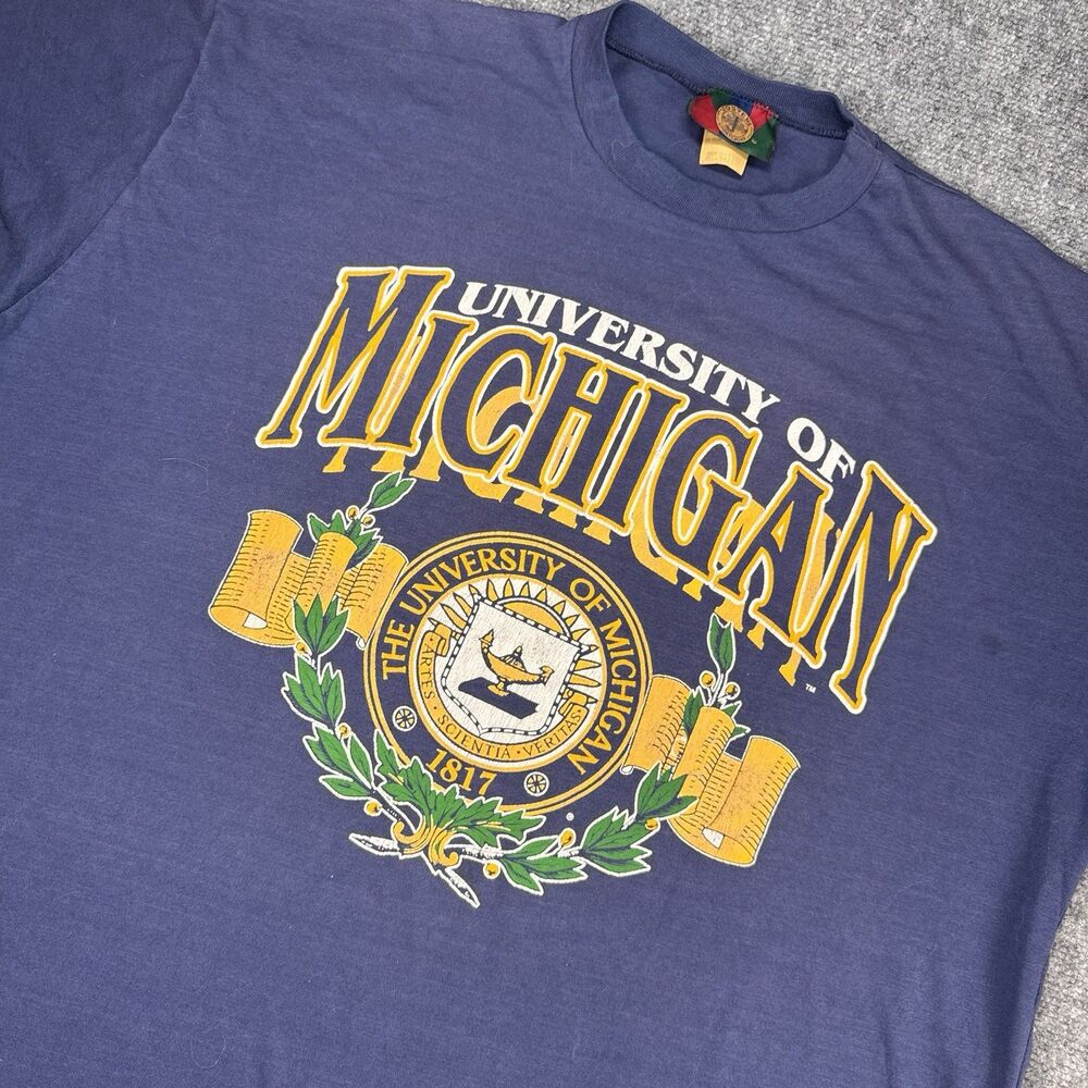Vintage Jostens NCAA University of Michigan Blue Crest Shirt 3XL Tall USA